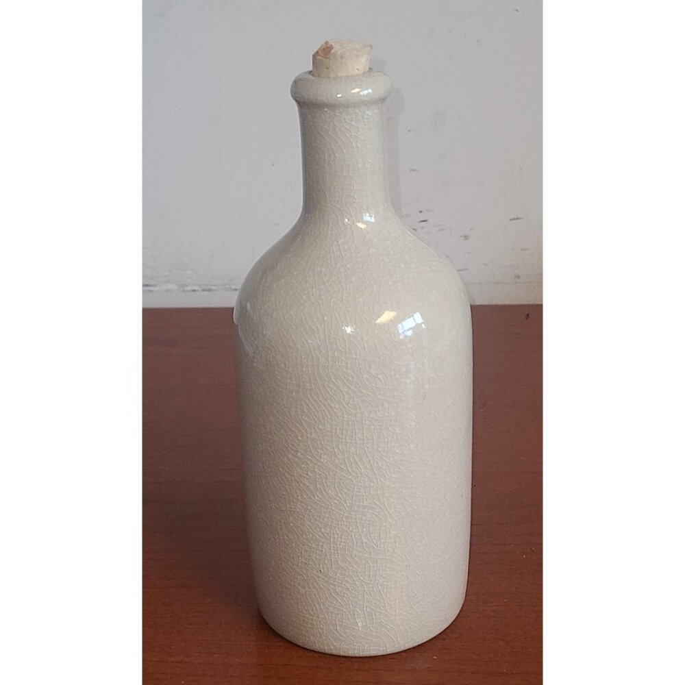 Vintage Hamila Stoneware Bottle With Cork 8 Inch From Tunisia Beige